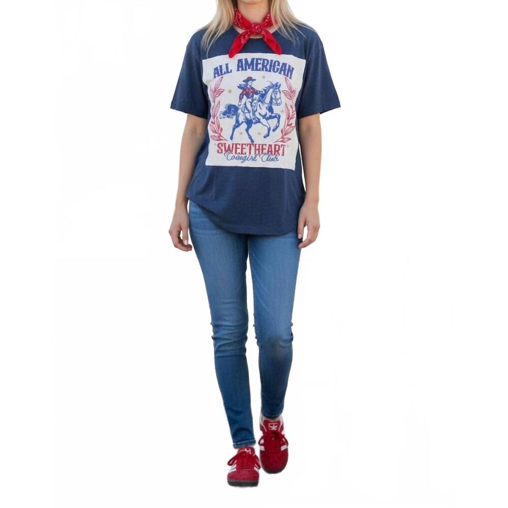 NEW BLING A GOGO all american sweetheart crew tee in heather navy
